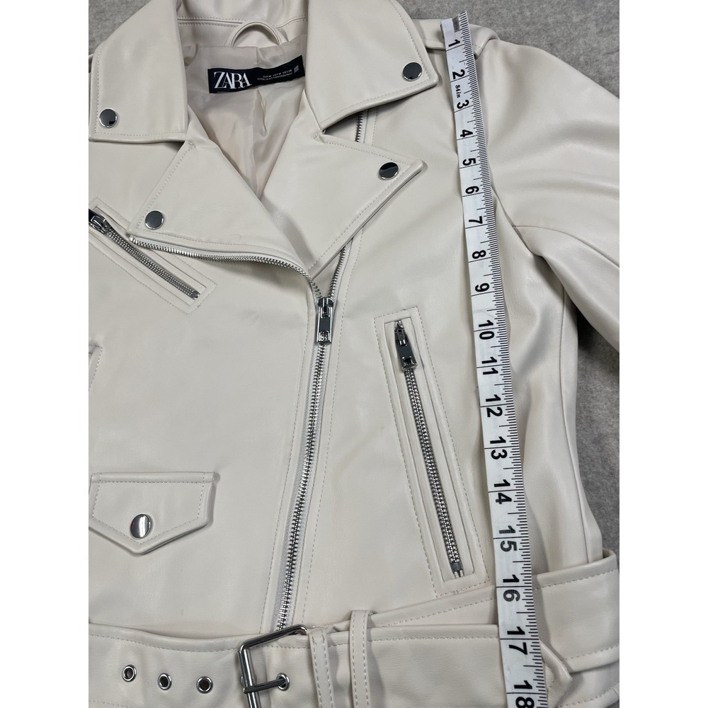 NWOT Zara Womens M Faux Leather Motorcycle Moto Jacket Zip Up Beige - Picture 13 of 16
